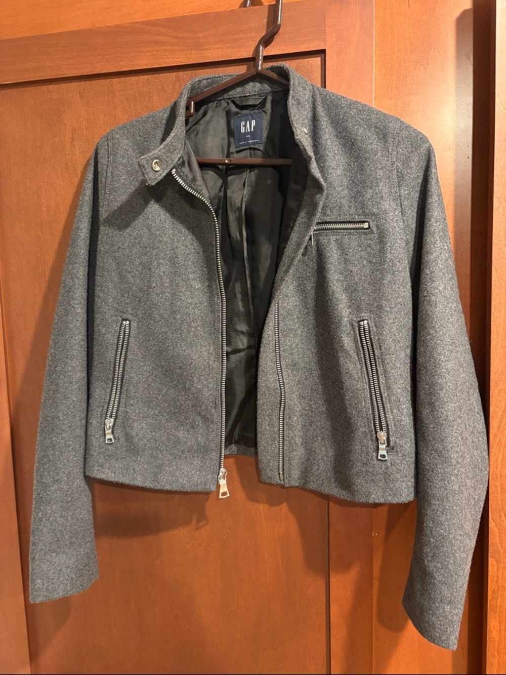 GAP Women's Gray Zip-Front Wool-Blend Jacket